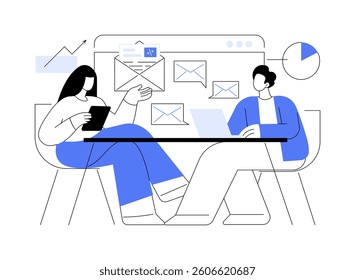 E-mail marketing isolated cartoon vector illustrations. Group of digital marketing company workers create internet advertising, email newsletter, online business, IT sector vector cartoon.