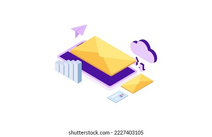 E-Mail-Marketing isometrische Kampagne Vektorgrafik