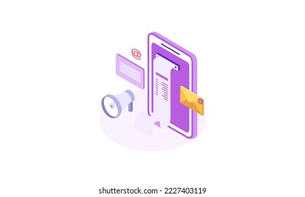 Email marketing isometric campaign vector illustration