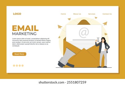 Email marketing landing page template concept. Set of flat vector illustrations of email marketing.