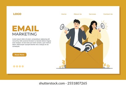 Email marketing landing page template concept. Set of flat vector illustrations of email marketing.