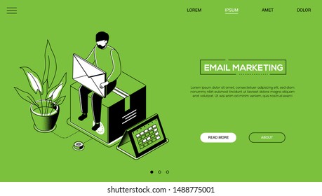 Email Marketing - Line Design Style Isometric Web Banner