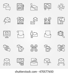 Email marketing line icons. Vector set of E-mail marketing and promotion linear concept symbols