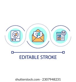 Email marketing loop concept icon. Product promotion online. Advertising campaign on internet abstract idea thin line illustration. Isolated outline drawing. Editable stroke. Arial font used
