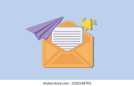 Email marketing and message concept. Letter, sheet in an envelope, Sending application. Receive News. Filled document.