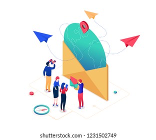 Email marketing - modern colorful isometric vector illustration