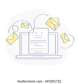 E-mail marketing and News Letter Advertising illustration concept. Communication symbol, sharing spam, information, business promotion, sending and read email in layout style. Isolated vector element.