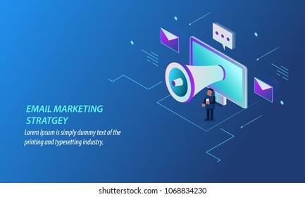 Email marketing, Newsletter advertising, Email text advertising flat vector concept with icons