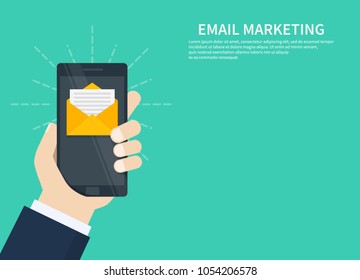 Email Marketing, Newsletter Marketing, Email Subscription And Drip Campaign With Icon. Flat Design, Vector Illustration On Background