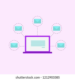 Email marketing. Online communication with messege. Promotion emails. Vector flat illustration.