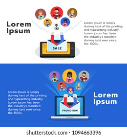 E-mail  marketing promotion  attracting audience customer for online shopping or online business banner,mobile screen. Flat vector illustration
