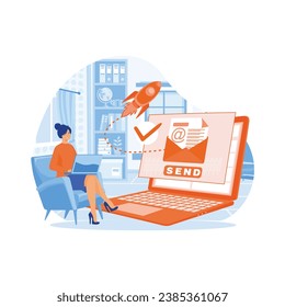E-mail marketing and promotion scenes. Characters sending advertising mails and promotional offers with sales and discounts. flat vector modern illustration 