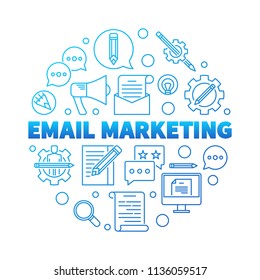 Email Marketing round blue vector concept illustration made with outline icons on white background