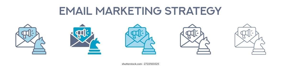 Elemento De Estrategia De Email Marketing Para Diseño Gráfico - Estilos Múltiples. Ilustración vectorial De Dos Colores Y Negro. Los Diseños Múltiples De Los Iconos Se Pueden Utilizar Para El Móvil, Ui, Web
