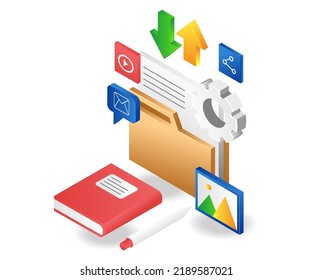 Email marketing strategy student book in flat isometric illustration