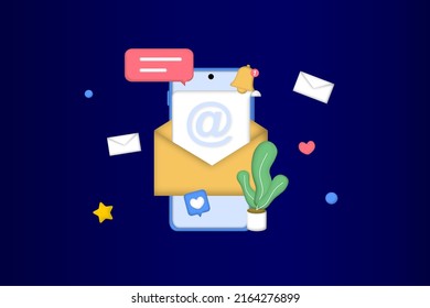 Email marketing template. Digital marketing, e-commerce, social media marketing, business mail, subscribe. 3d vector illustration concept for website and mobile development. Minimalist cartoon style.