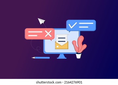 Plantilla de marketing por correo electrónico. Marketing digital, comercio electrónico, marketing en medios sociales, correo de negocios, suscripción. 3d concepto de ilustración vectorial para el desarrollo de sitios web y móviles. Estilo de caricatura minimalista.