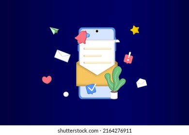 Email marketing template. Digital marketing, e-commerce, social media marketing, business mail, subscribe. 3d vector illustration concept for website and mobile development. Minimalist cartoon style.
