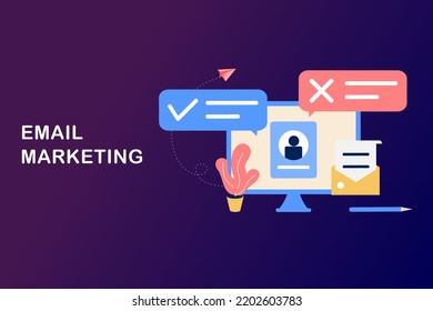 E-Mail-Marketingvorlage. Digitales Marketing, E-Commerce, Social Media Marketing, Business Mail, Abonnieren. Vektorgrafik-Konzept für Website- und mobile Entwicklung. Minimalistischer Flachstil.