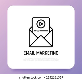 E-mail marketing thin line icon. Envelope with video and play button. Advertising. Vector illustration.