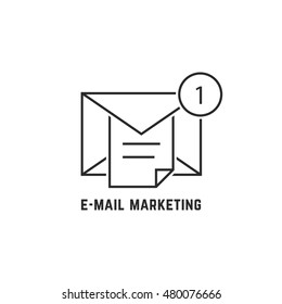 e-mail marketing with thin line notice. concept of seo, global e-commerce, user interface, mailing, postal, chat. flat linear style trend modern logotype design vector illustration on white background