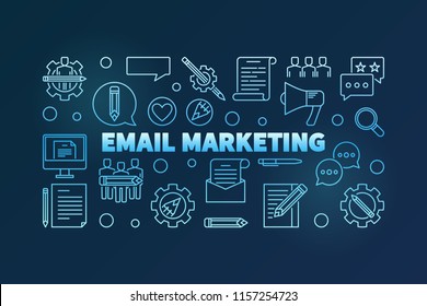 Email Marketing vector blue horizontal illustration or banner on dark background