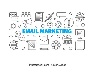 Email Marketing vector concept horizontal illustration made with outline icons on white background