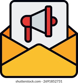 Diseño de Vector de marketing por correo electrónico, concepto de campaña digital y comunicación, ilustración de boletín y promoción. Icono de línea llena