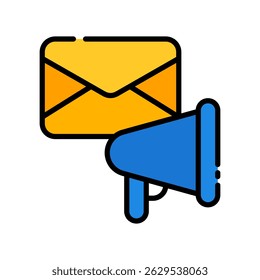 Icono de Vector de marketing por correo electrónico para estrategia de campaña y boletín. Diseño de correo electrónico promocional, marketing digital y entrega de mensajes. línea llena Icono