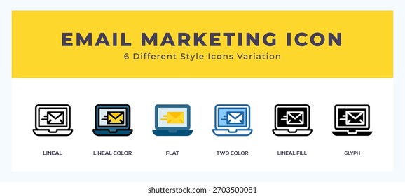 Icono de Vector de marketing por correo electrónico. con diferentes estilos de Ilustración vectorial.