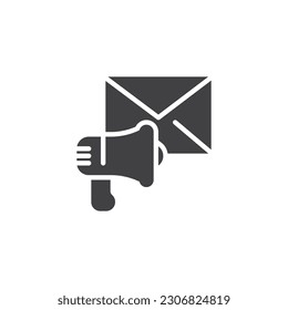Email marketing vector icon. filled flat sign for mobile concept and web design. Megaphone and envelope message glyph icon. Symbol, logo illustration. Vector graphics