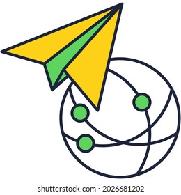 Email marketing vector icon with paper plane and earth globe internet network design isolated on white background