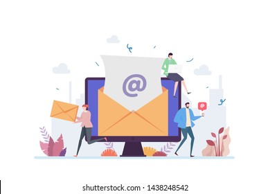 Email Marketing Vector Illustration Concept Showing Creative Campaign Using Email, Suitable For Landing Page, Ui, Web, App Intro Card, Editorial, Flyer, And Banner.