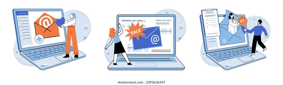 Email marketing vector illustration. Cyberspace serves as vast virtual marketplace where email marketing messages can reach global audience The internet and web technologies have transformed landscape