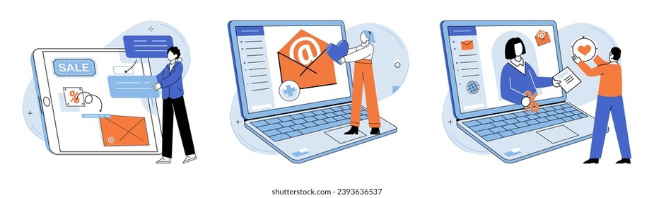 Email marketing vector illustration. Digital content management is crucial for delivering relevant and engaging email marketing campaigns Developing comprehensive strategy is essential for success