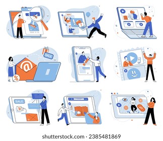 Email marketing vector illustration. Promotion products and services is core objective email marketing efforts Effective advertising within emails can drive conversions and boost business growth