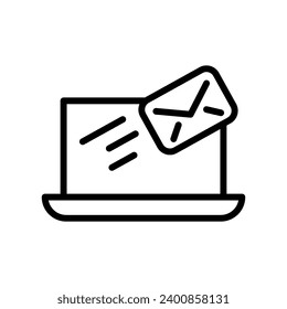 Email marketing vector line icon. Online promotion campaign for a new business service. Social media marketing campaign emphasizes the importance of feedback and audience engagement.