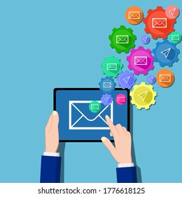 Email Marketing Vector, Newsletter Marketing, Email Subscription And Drip Campaign With Icons