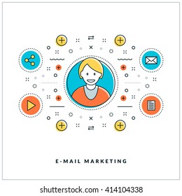 Email marketing. Vector thin line business concept. Flat style illustration for website banner or promotional materials. Line icons and design elements