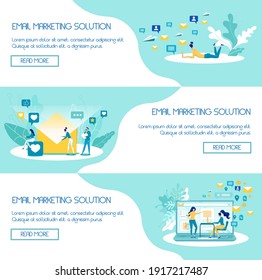 Email Marketing Web Banners Vector Templates Set. Business Emailing Website Interface. Commercial Messaging Creation Homepage Layout. Promo Solution Landing Page, Webpage Cartoon Concept