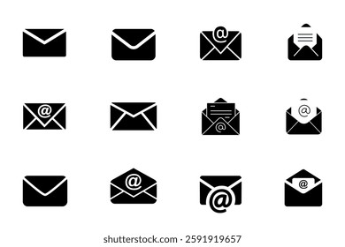Email or Massage icon set isolated Vector illustration black and white