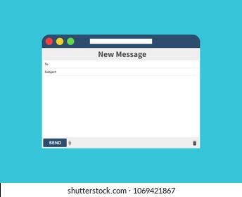 Email message Blank window of E-mail, template. E-mail blank template internet mail frame interface for mail message. User interface web panel send. Vector illustration