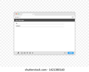 Email message Blank window template. Blank e-mail browser window. E-mail blank template internet mail frame interface for message. User interface web panel send.Contact form interface