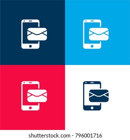 Email message by mobile phone four color material and minimal icon logo set in red and blue