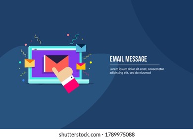 Email message, Click on email, Email communication, tablet screen display - flat design vector illustration with icons