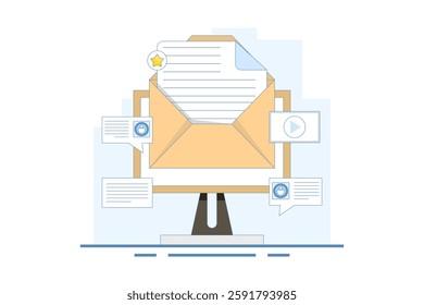 Email Message Concept for customers, Customer retention, Newsletter subscribers, Advertising campaign for customer retention. Email promotion for branding. Send newsletter to email subscribers.