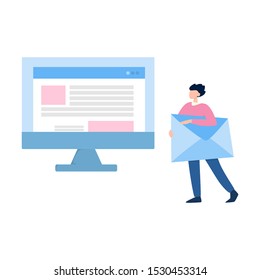 Email message concept. Idea of global communication and notification in mailbox. Letter in the envelope. Isolated flat illustration