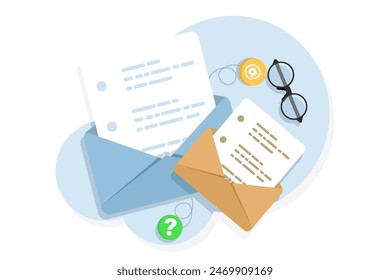 Concepto de correo electrónico y mensaje, campaña de email marketing, estrategia de negocios en línea, publicidad, boletín de correo electrónico, mensaje, material de marketing para la página de destino, Anuncio, redes sociales, infografía.