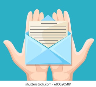 Email message concept. New, incoming message, sms. Hand holding envelope, letter. Delivery of messages, sms. Mail notification, sending messages. Get mail chat message Coming messages