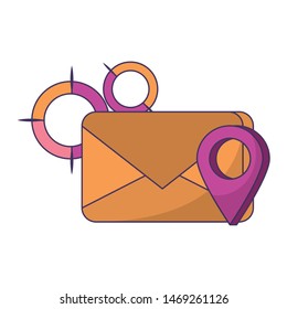 email message digital card web technology gps location cartoon vector illustration graphic design